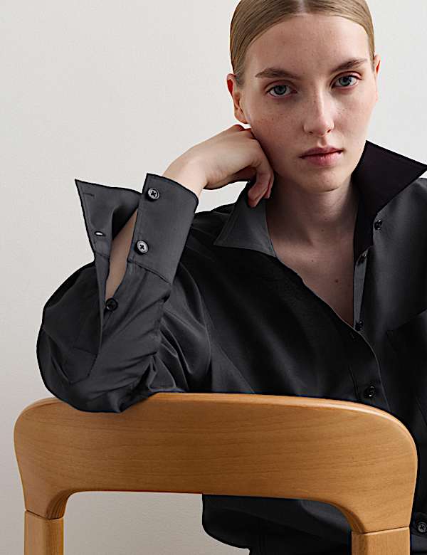 Silk Blend Collared Relaxed Shirt - CA