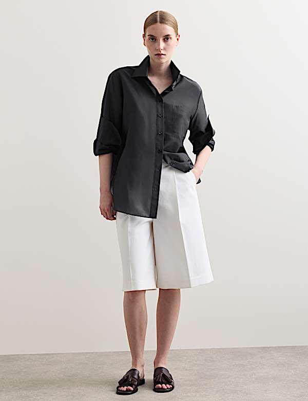 Silk Blend Collared Relaxed Shirt - CA
