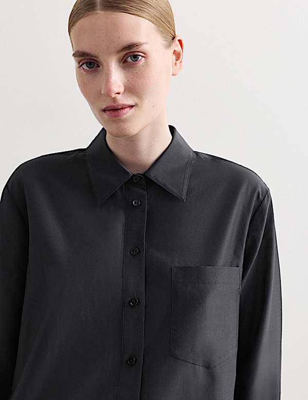 Silk Blend Collared Relaxed Shirt - CA