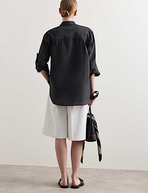 Silk Blend Collared Relaxed Shirt - CA