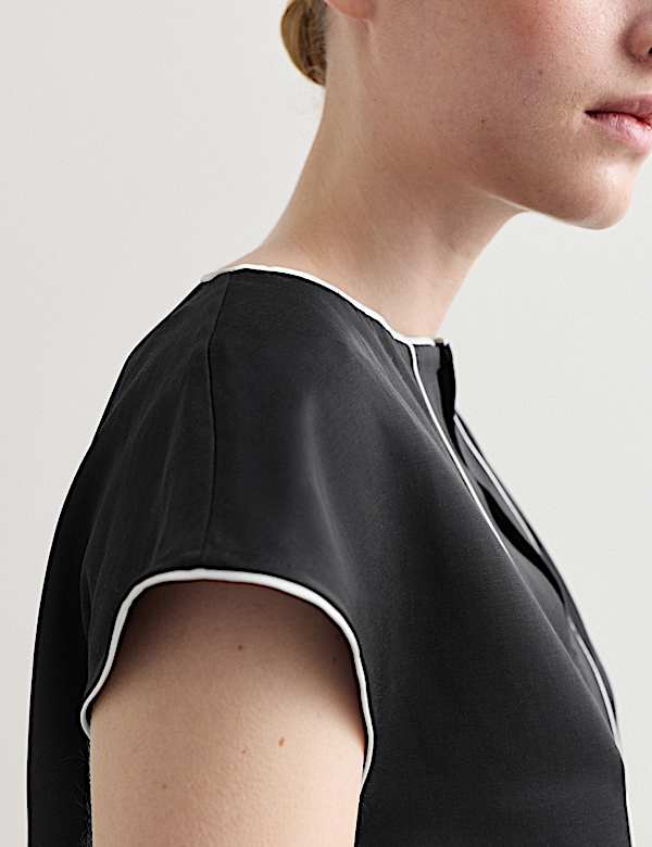 Satin Back Top Contrast Trim with Linen - AU