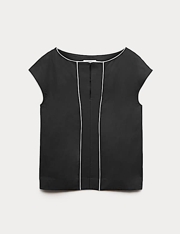 Satin Back Top Contrast Trim with Linen - AU
