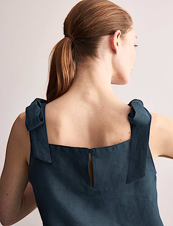 Top 100 % lin &agrave; col carr&eacute; et bretelles nou&eacute;es - BE