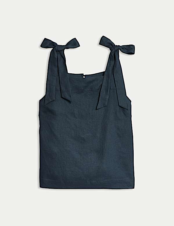 Top 100 % lin &agrave; col carr&eacute; et bretelles nou&eacute;es - BE