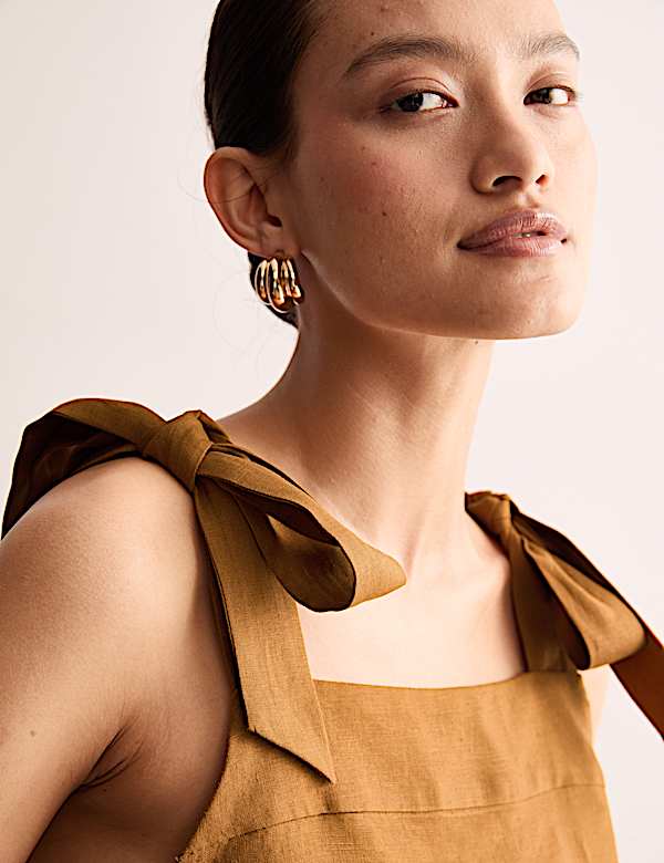 Pure Linen Square Neck Tie Strap Top - BE