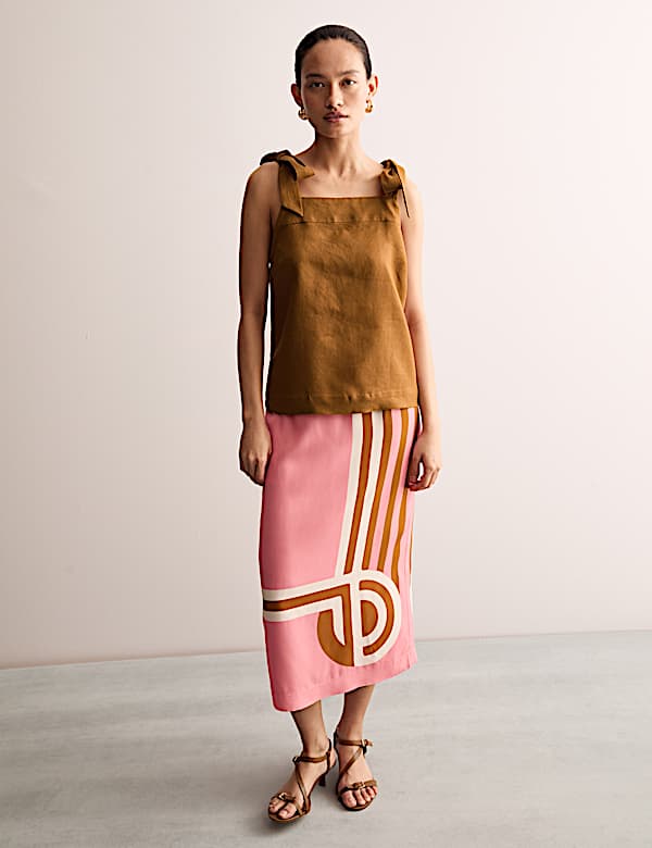 Pure Linen Square Neck Tie Strap Top - BE