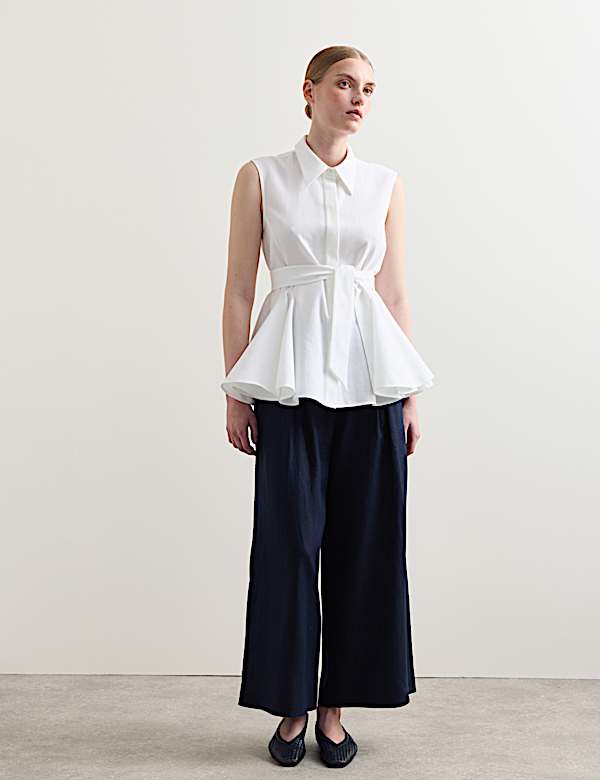 Pure Cotton Tie Front Blouse - CH