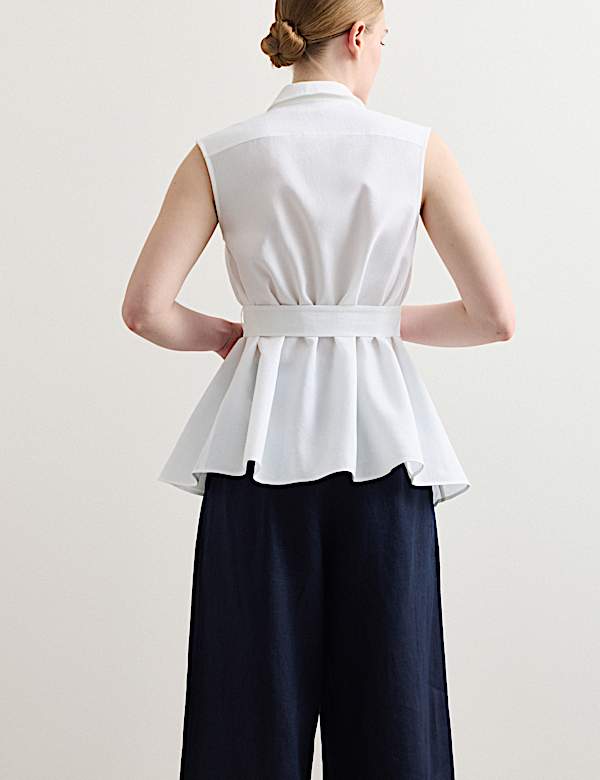 Pure Cotton Tie Front Blouse - CH