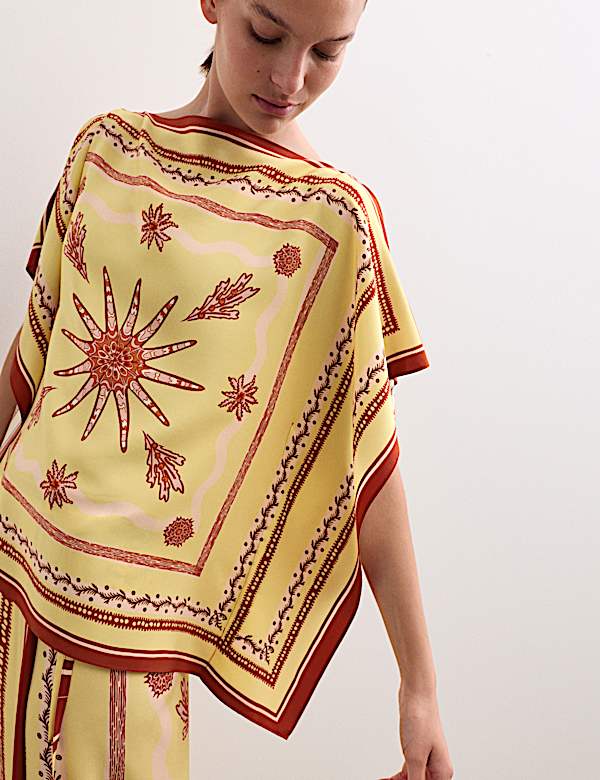 Pure Silk Printed Slash Neck Top | YELLOW MIX | Tops | M&S FR