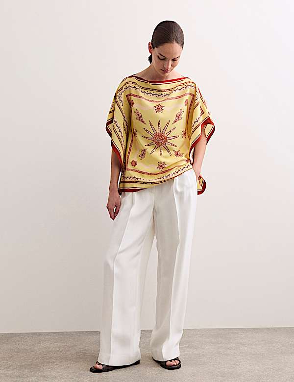 Pure Silk Printed Slash Neck Top - AU
