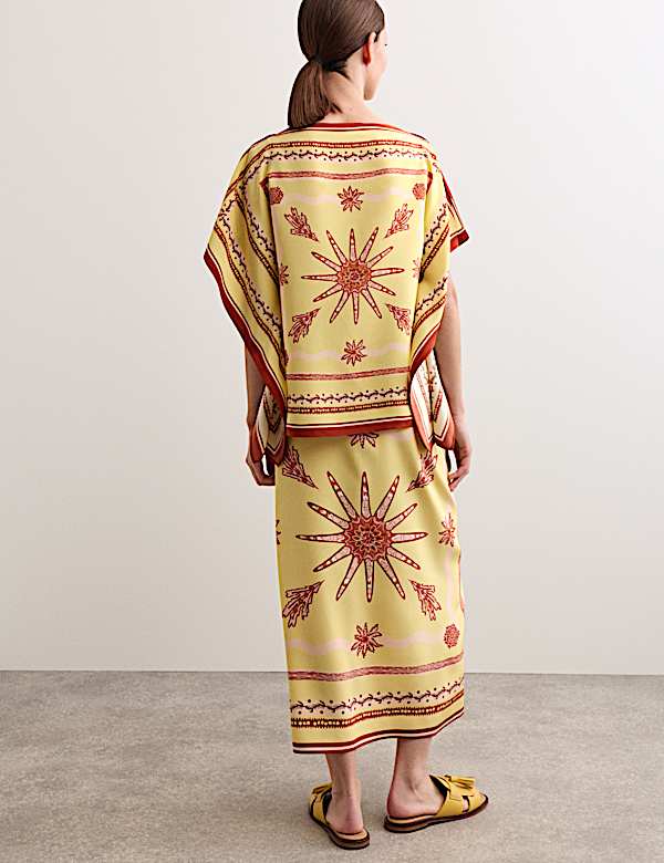 Pure Silk Printed Slash Neck Top - AU