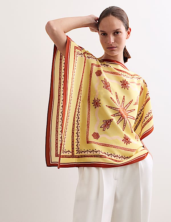 Pure Silk Printed Slash Neck Top - AU