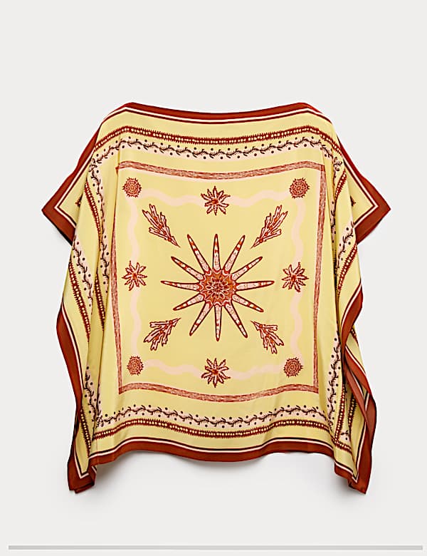 Pure Silk Printed Slash Neck Top - AU