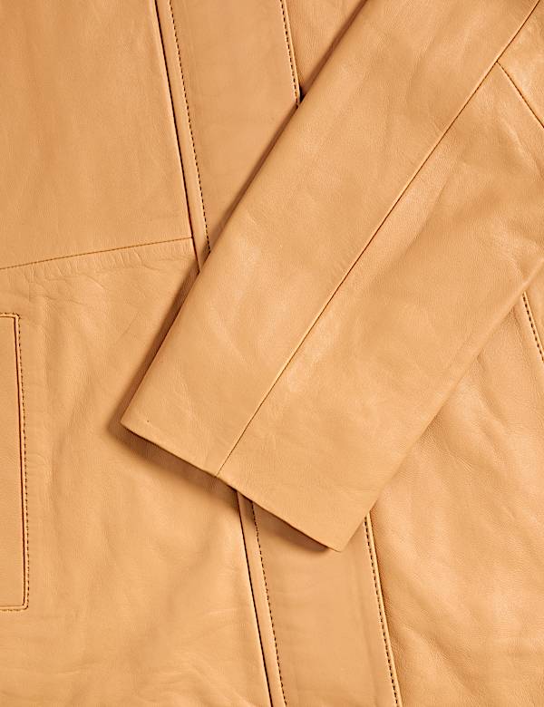 Veste en cuir avec encolure et détail couture - BE