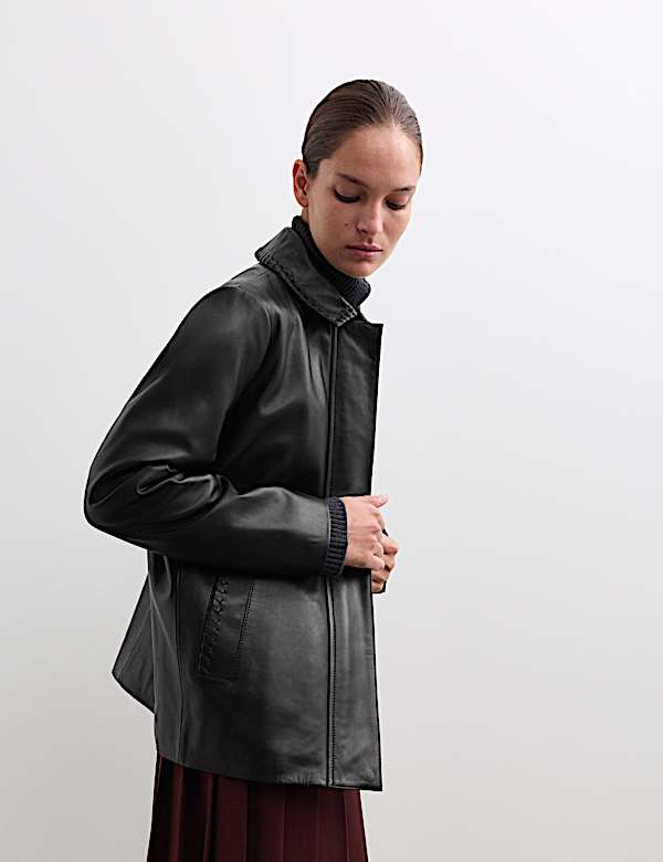 Leather Stitch Detail Collared Jacket - NL