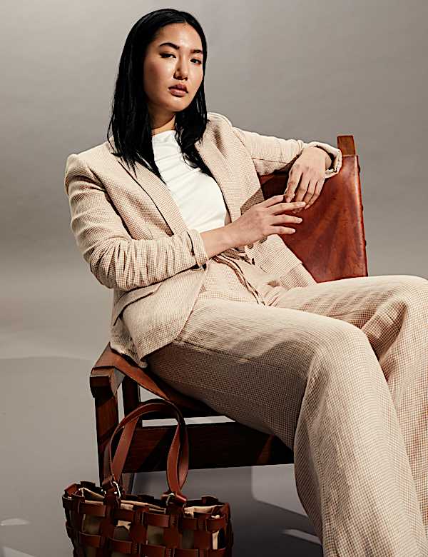 Pure Linen Houndstooth Single Breasted Blazer - NL