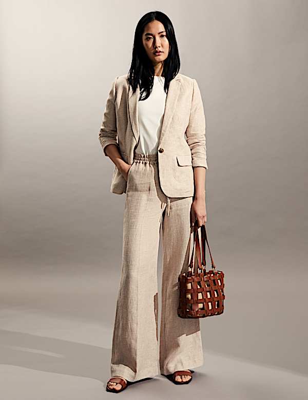 Pure Linen Houndstooth Single Breasted Blazer - NL