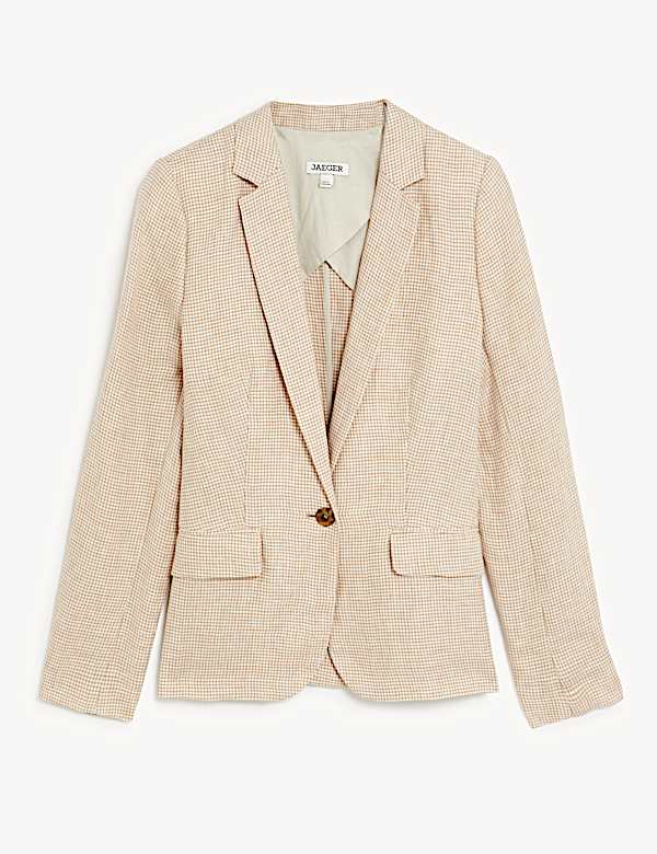 Pure Linen Houndstooth Single Breasted Blazer - NL