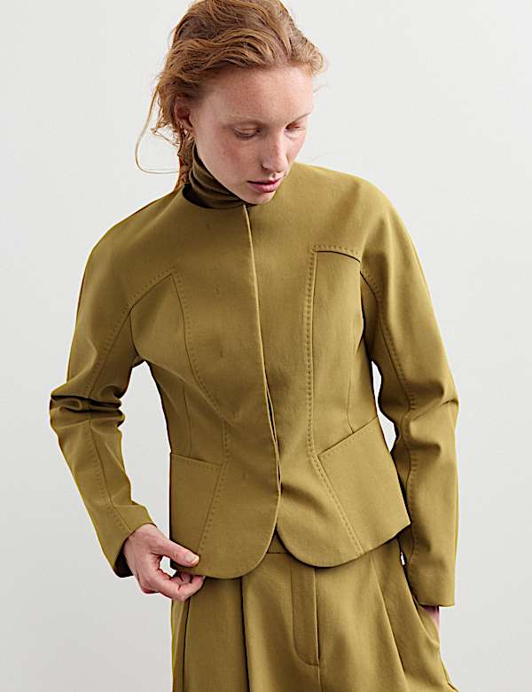 Cotton Rich Collarless Tailored Jacket - MV