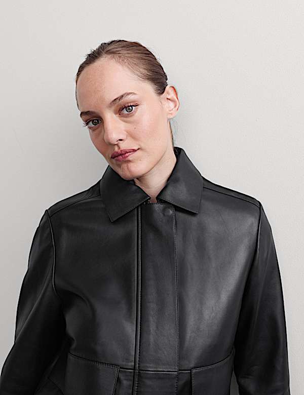 Pure Leather Collared Short Jacket - NZ