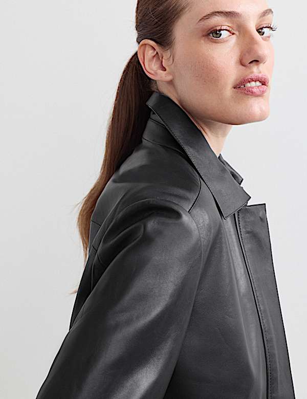 Pure Leather Collared Short Jacket - NZ