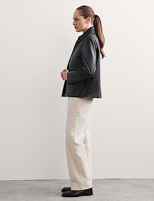 Pure Leather Collared Short Jacket - NZ