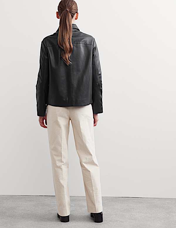 Pure Leather Collared Short Jacket - NZ