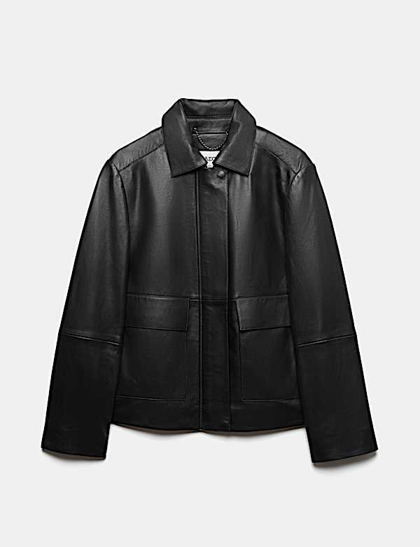 Pure Leather Collared Short Jacket - NZ
