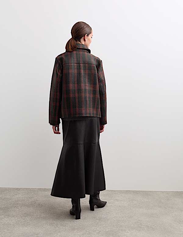 Leather Woven Checked Collared Jacket - CA