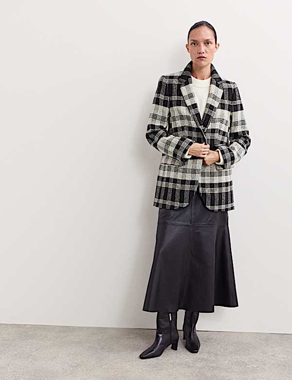 Pure British Wool Checked Longline Blazer - CA