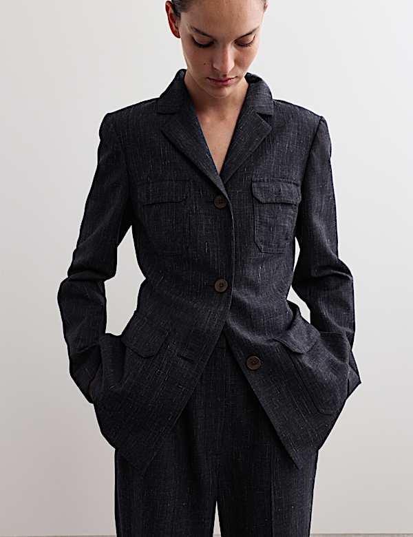 Wool Rich Single Breasted Blazer with Linen - GR