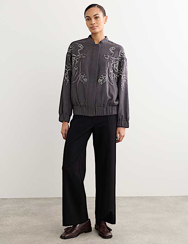 Wool Rich Flannel Embroidered Jacket - CA