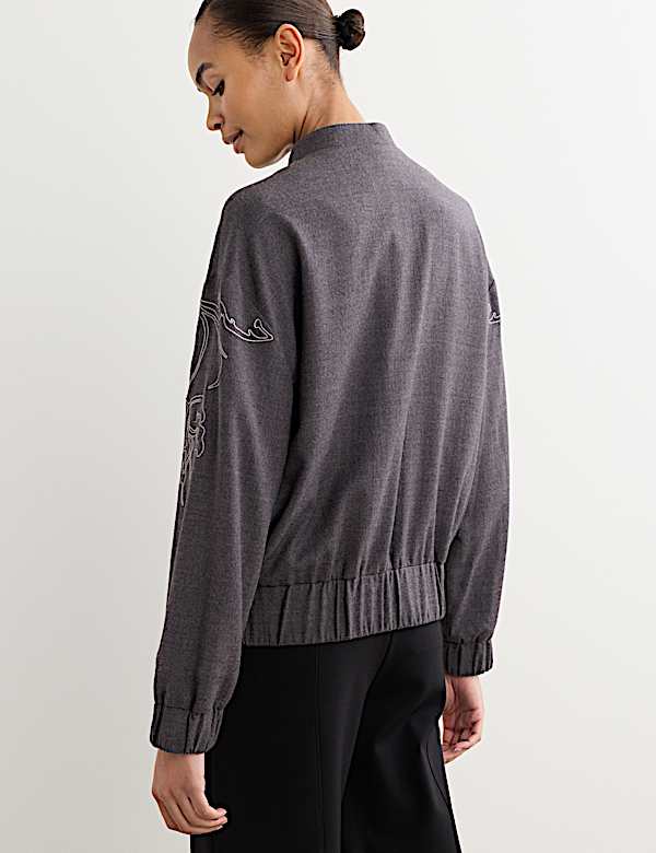 Wool Rich Flannel Embroidered Jacket - CA