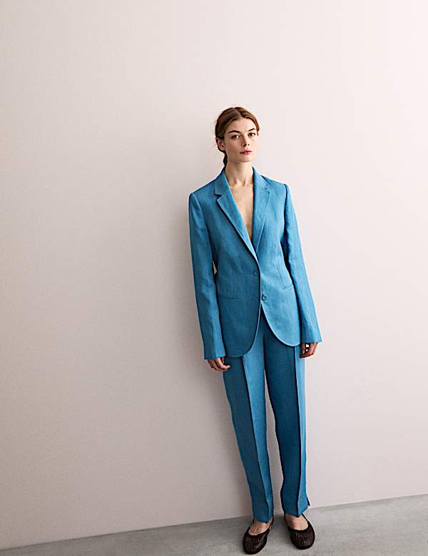 Pure Linen Straight Back Tie Detail Blazer - AU