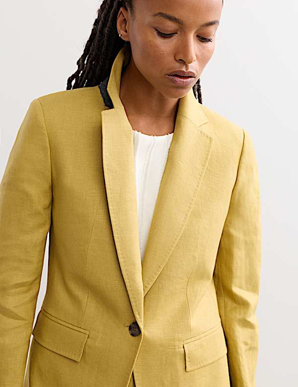 Lang geschnittener, einreihiger Blazer aus reinem Leinen - AT