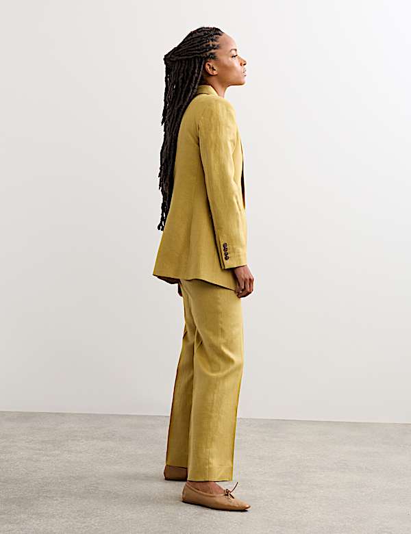 Lang geschnittener, einreihiger Blazer aus reinem Leinen - AT