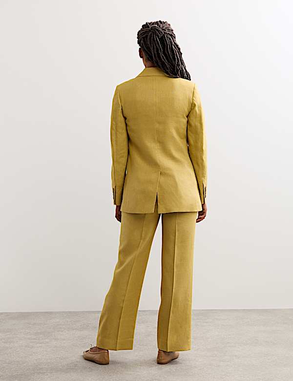 Lang geschnittener, einreihiger Blazer aus reinem Leinen - AT