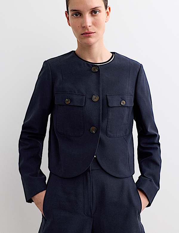 Cotton Rich Boxy Short Jacket | NAVY | Jackets | M&S AU