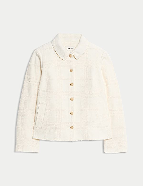 Italiaans kort boucl&eacute;jasje van tweed met ruitmotief - NL