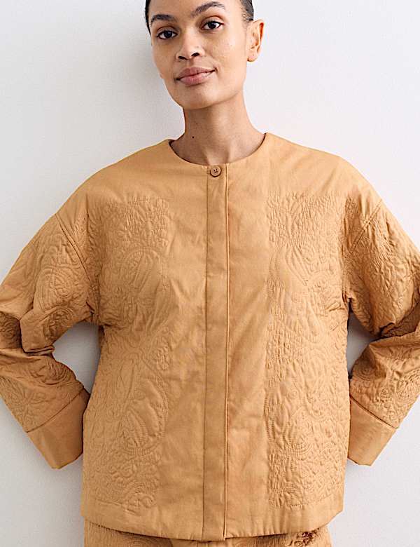 Pure Cotton Embroidered Quilted Jacket - CA