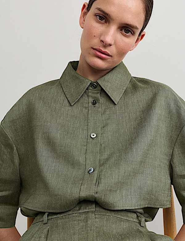 Ruimvallend, praktisch overhemd van linnenmix met wol - NL