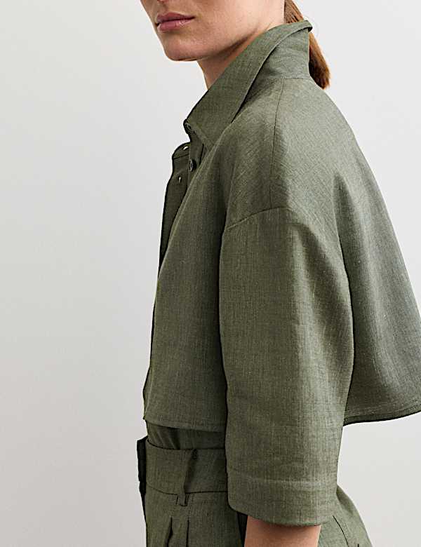 Ruimvallend, praktisch overhemd van linnenmix met wol - NL