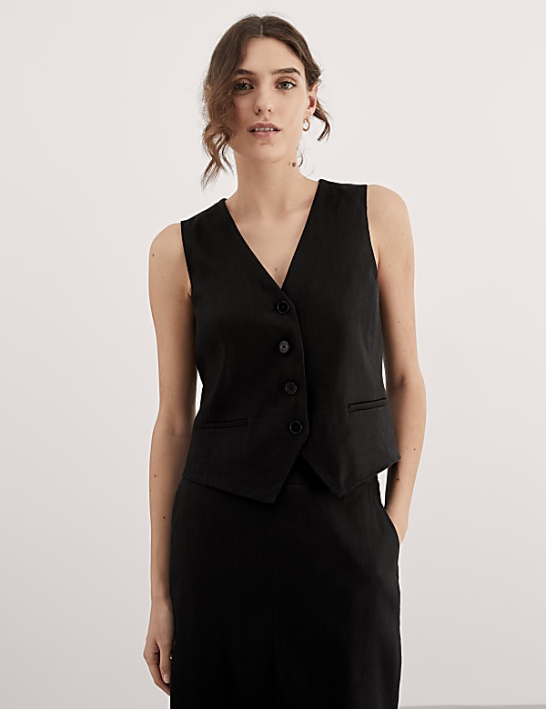 Linen Blend Waistcoat BLACK Waistcoats M S GR