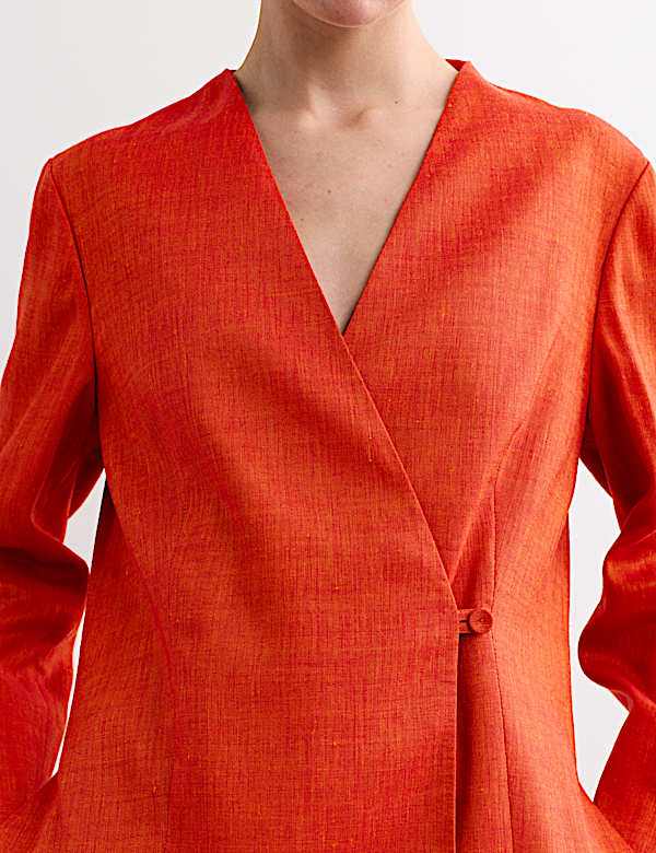 Linen Rich Colarless Longline Jacket - CA