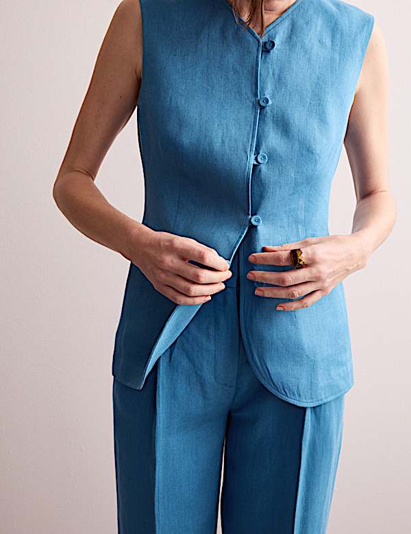 Pure Linen Longline Waistcoat - BE