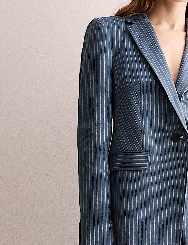Pure Linen Straight Pinstripe Blazer - ES