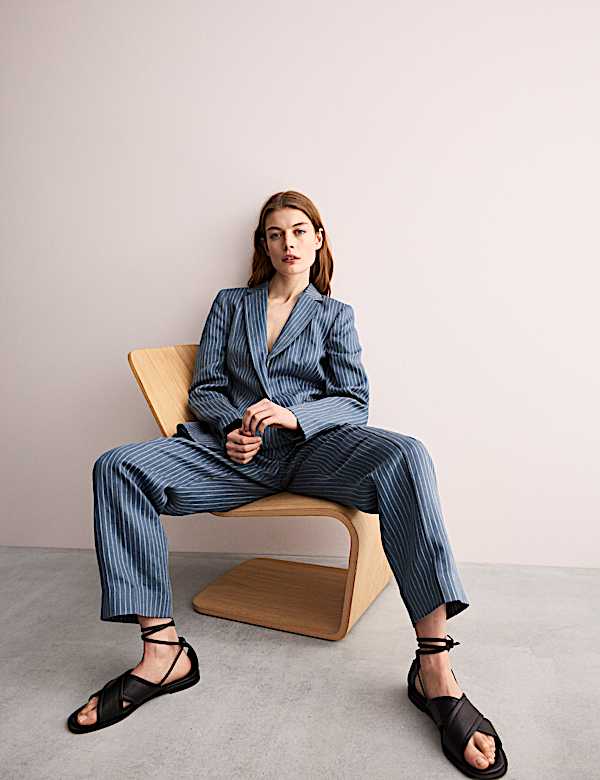 Pure Linen Straight Pinstripe Blazer - ES