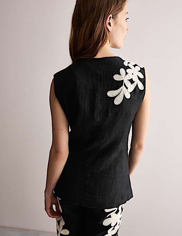 Gilet van zuiver linnen met bloemendessin - NL