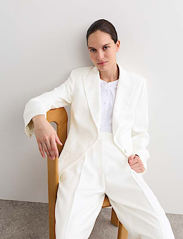 Tailored Basketweave Single Breasted Longline Jacket - CA