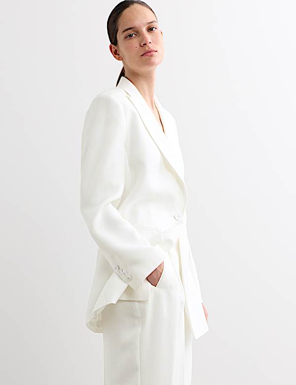 Tailored Basketweave Single Breasted Longline Jacket - CA